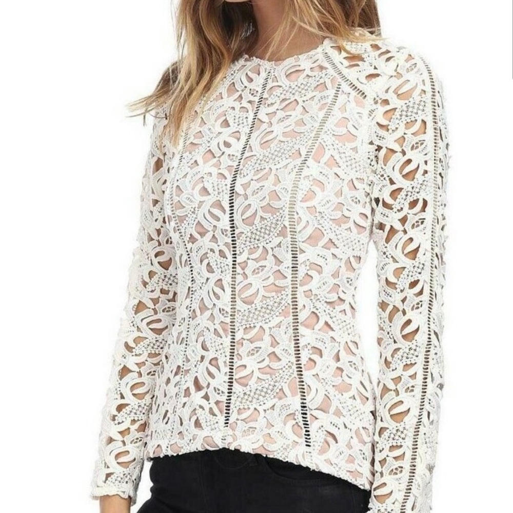 Stylestalker White Lace Long Sleeve White Top M